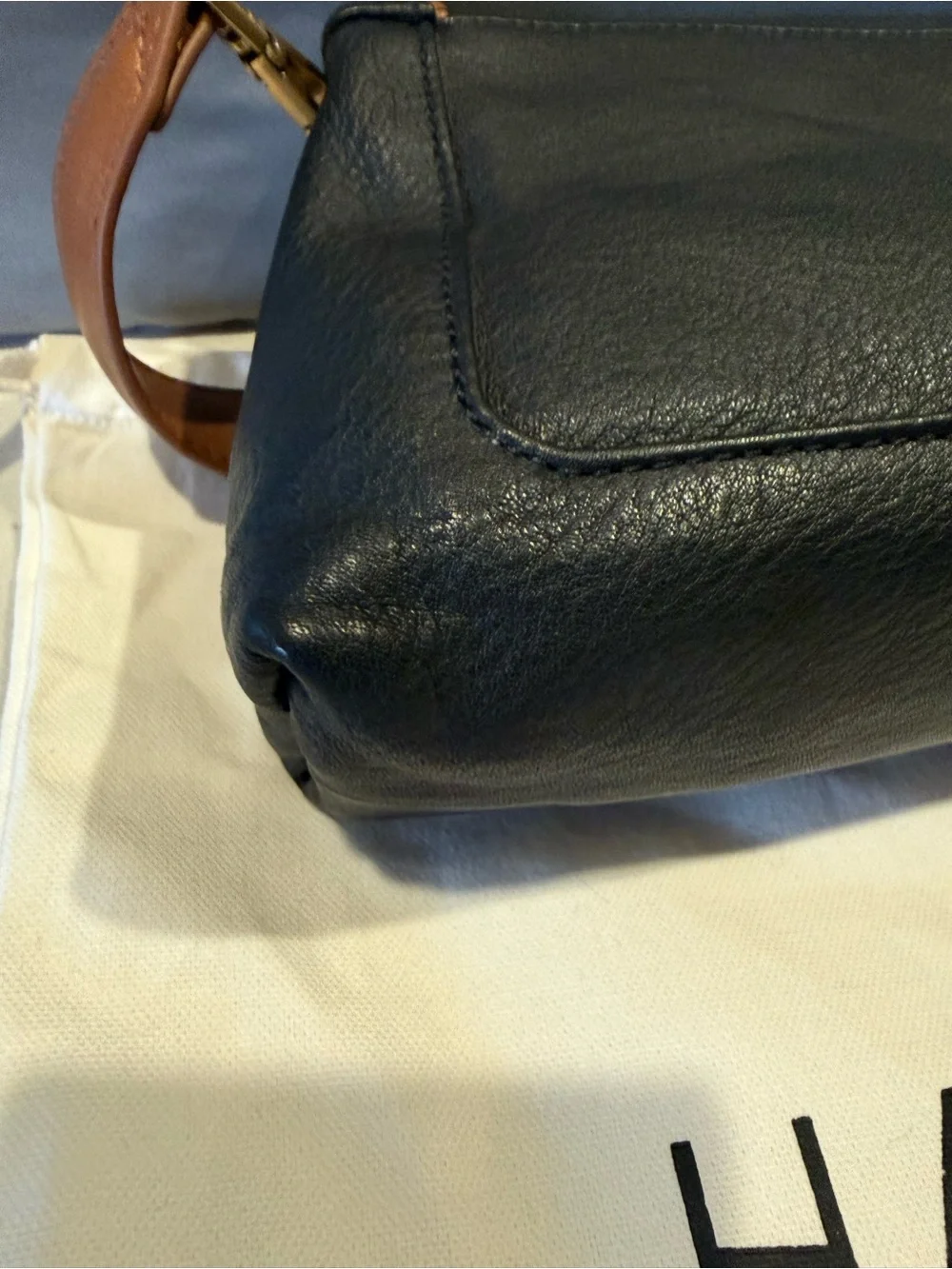 Hammitt Black Leather Messenger Bag with Brown Trim